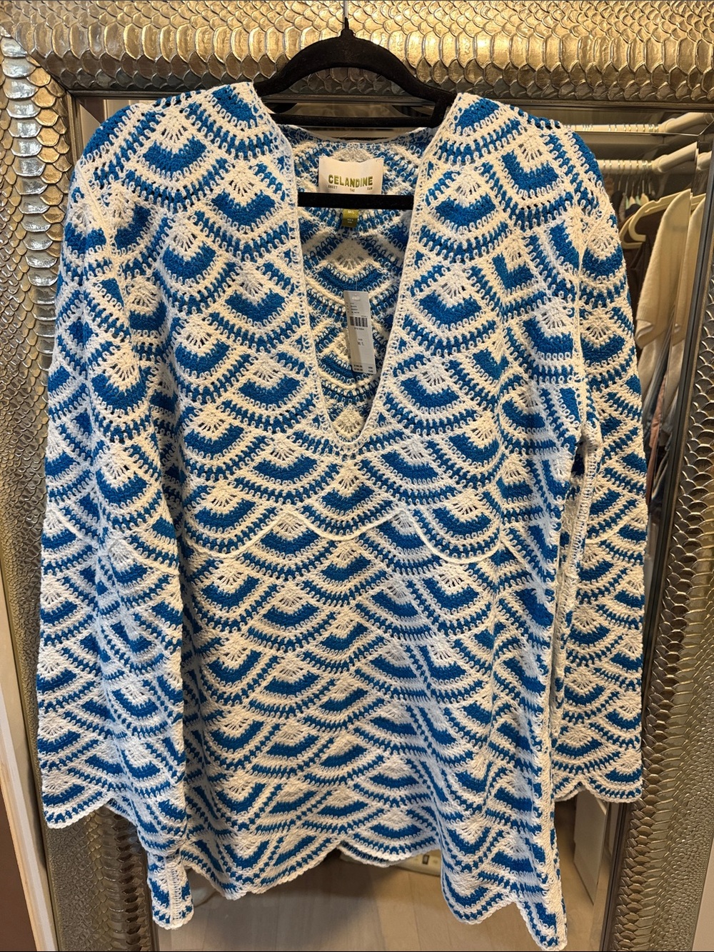 Celandine Blue & White Crochet Swim Coverup